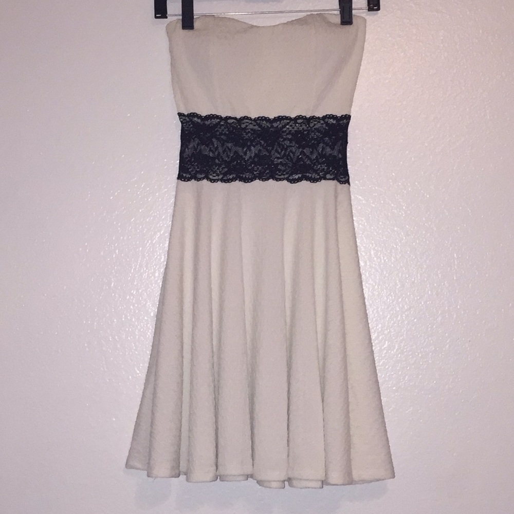 White Skater Dress with a Black Lace Middle